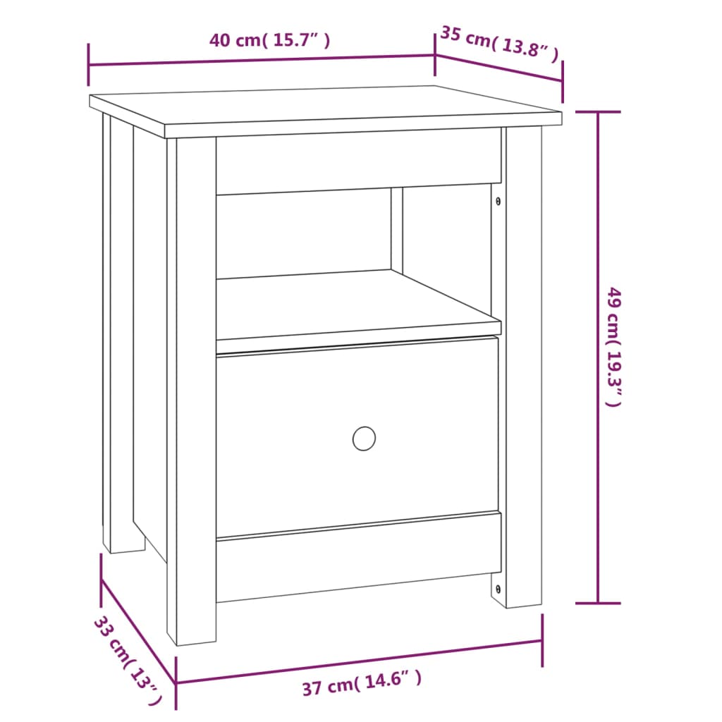 Sengeborde 2 stk Hvid 40x35x49 cm massiv fyrretræ