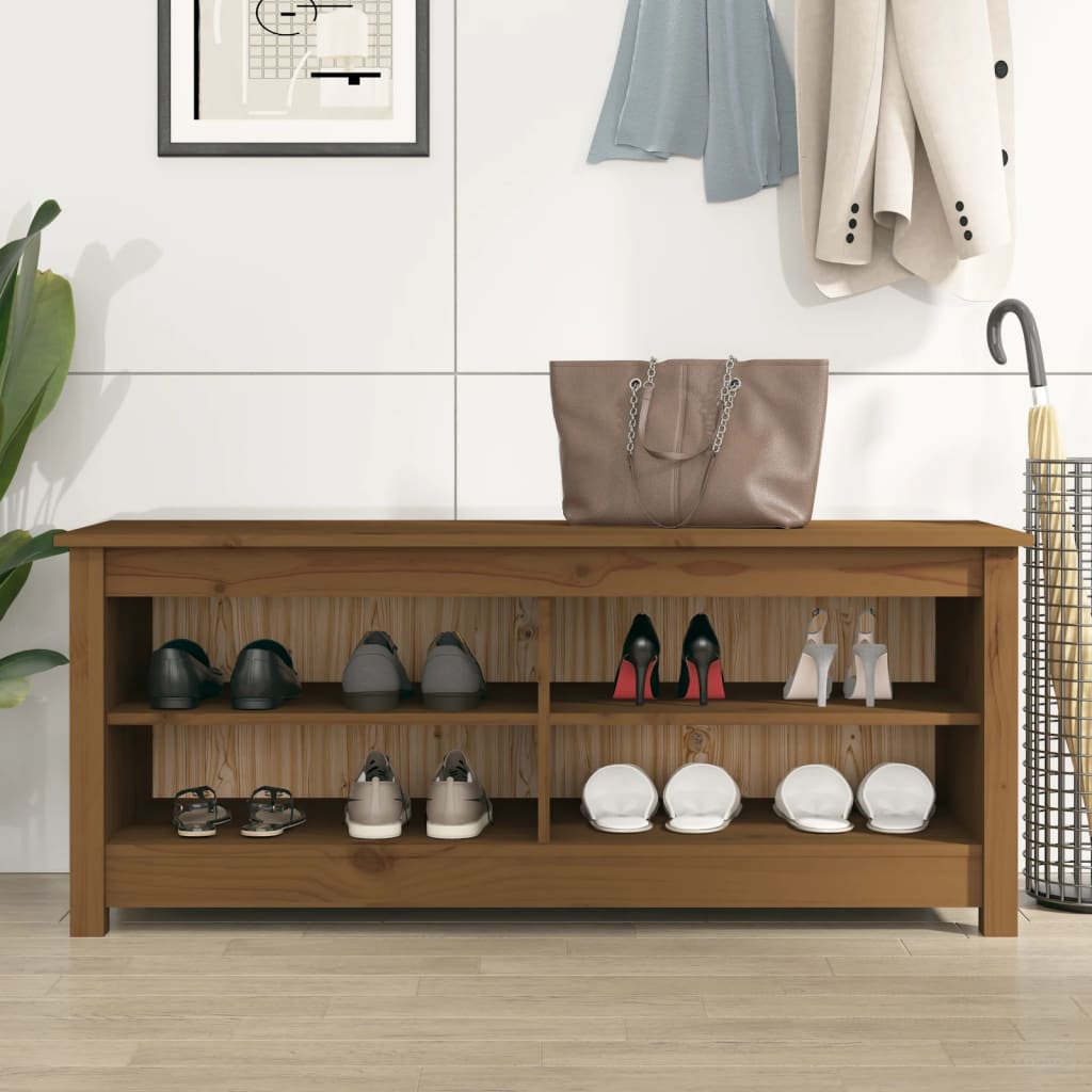 Skobænk honningbrun 110x38x45,5 cm massivt fyrretræ