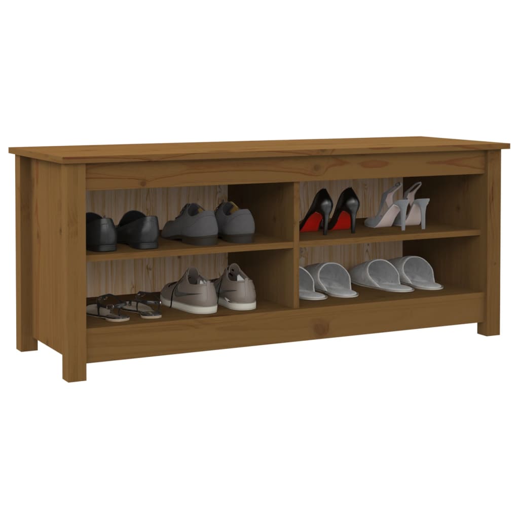 Skobænk honningbrun 110x38x45,5 cm massivt fyrretræ