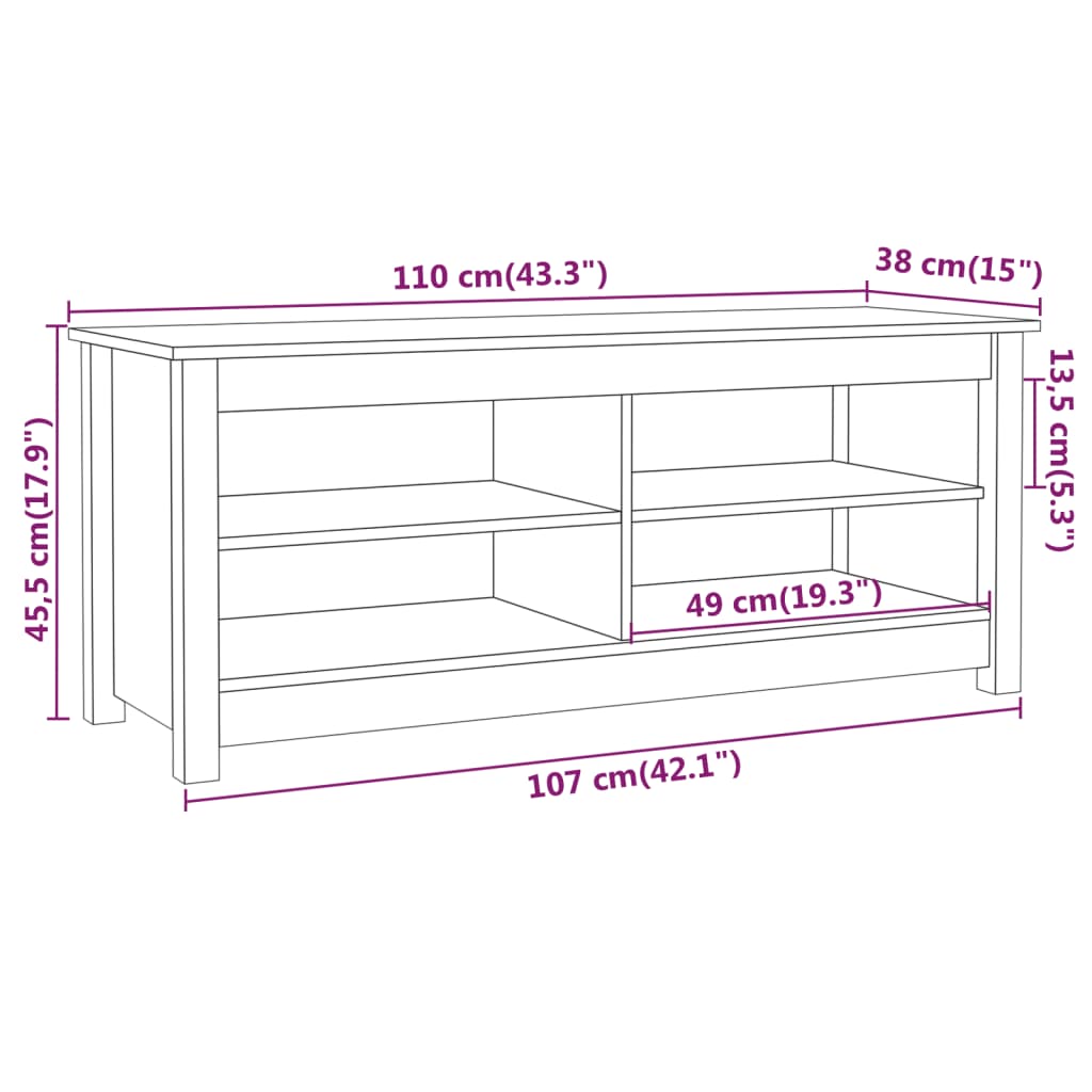 Skobænk honningbrun 110x38x45,5 cm massivt fyrretræ