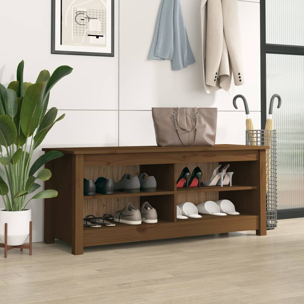 Skobænk honningbrun 110x38x45,5 cm massivt fyrretræ