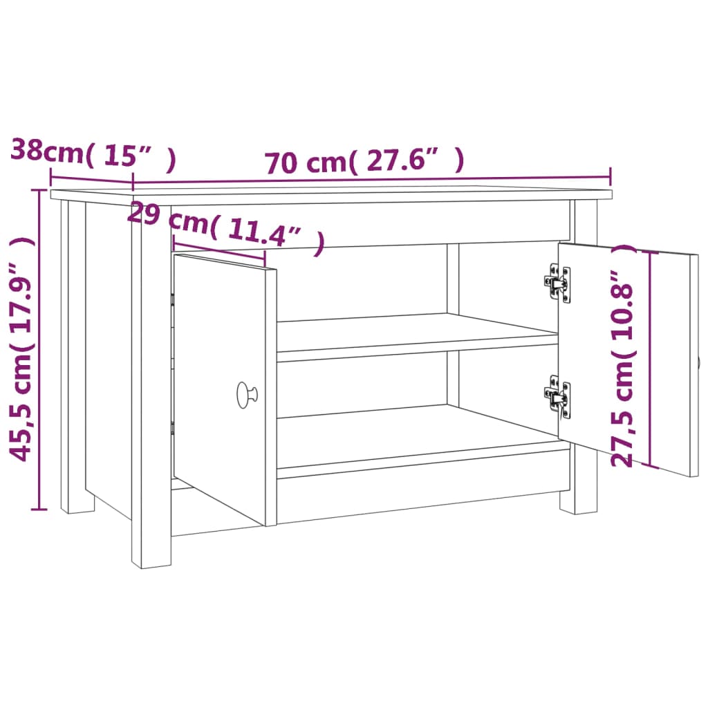 Skoskab Sort 70x38x45,5 cm Massiv Fyr