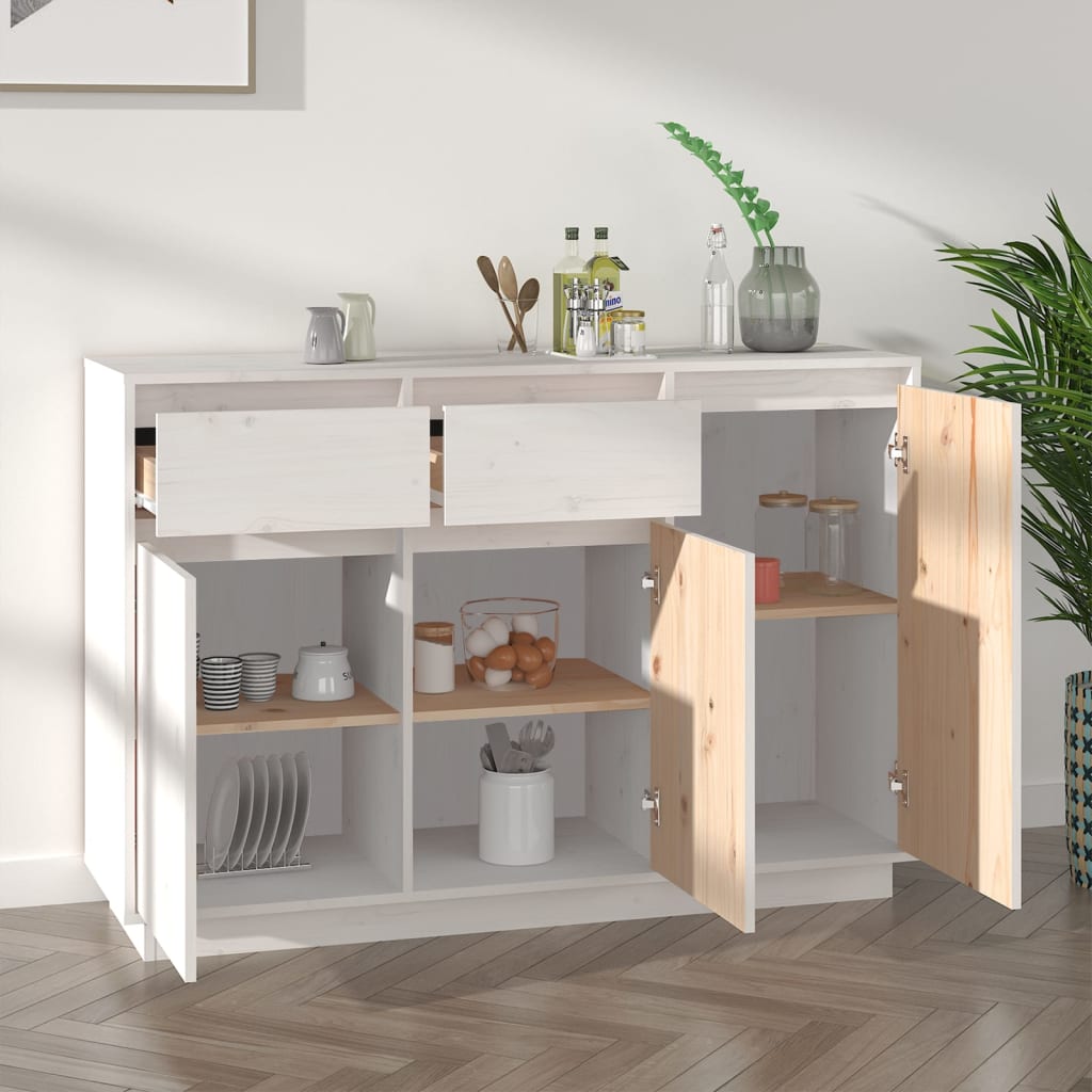 Skænk Hvid 110x34x75 cm Massiv Fyr