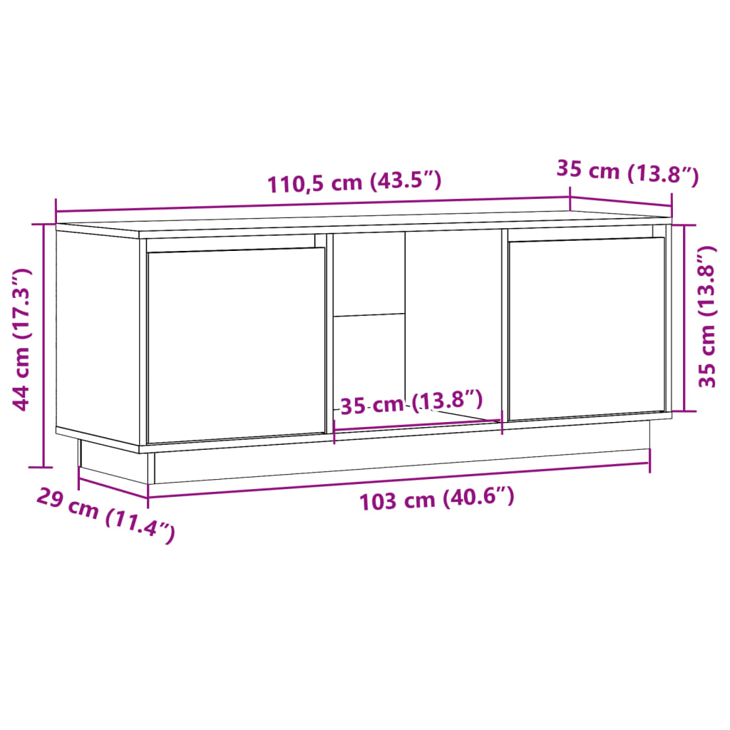 TV-skab Hvid 110,5x35x44 cm Massiv Fyr