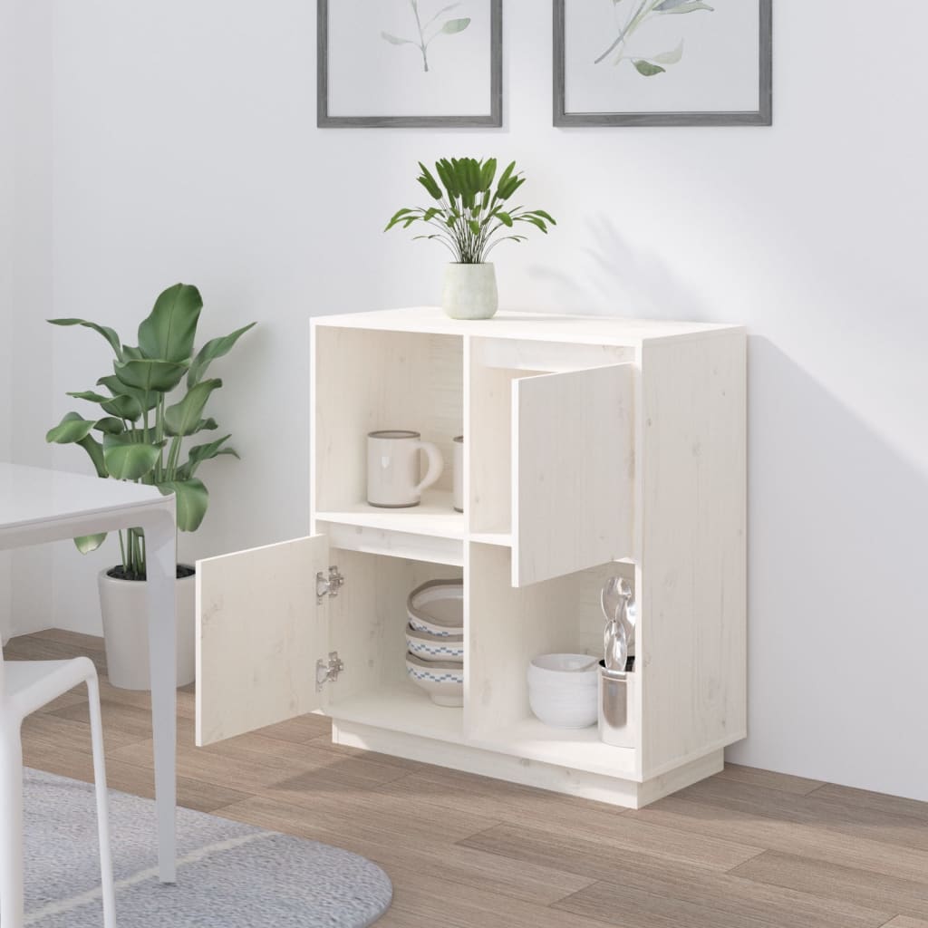 Skænk Hvid 74x35x80 cm Massiv Fyr