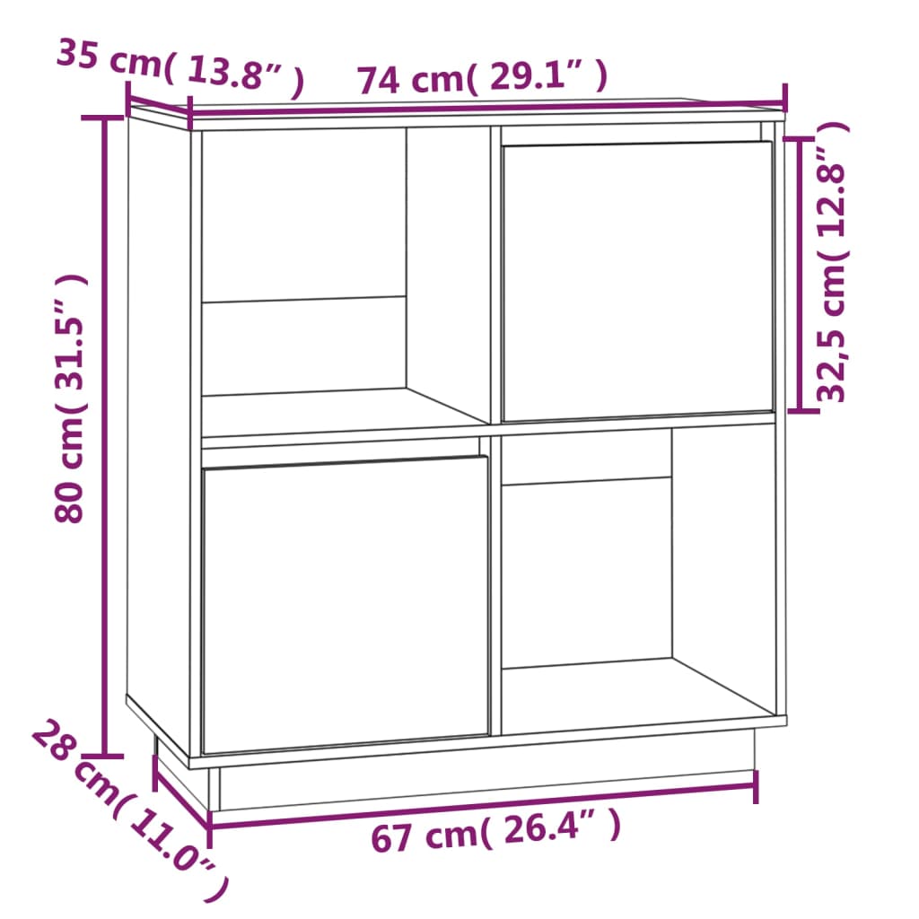 Skænk Hvid 74x35x80 cm Massiv Fyr