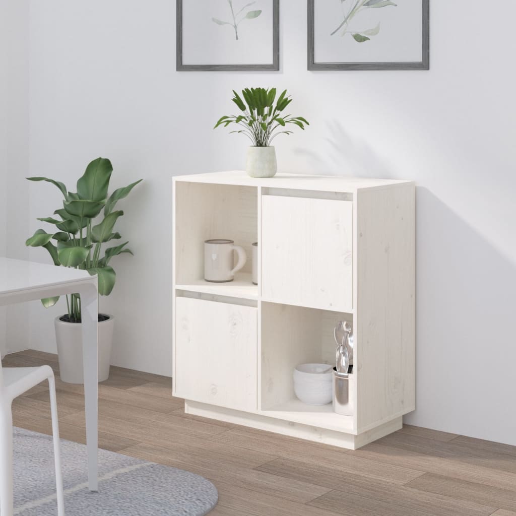 Skænk Hvid 74x35x80 cm Massiv Fyr