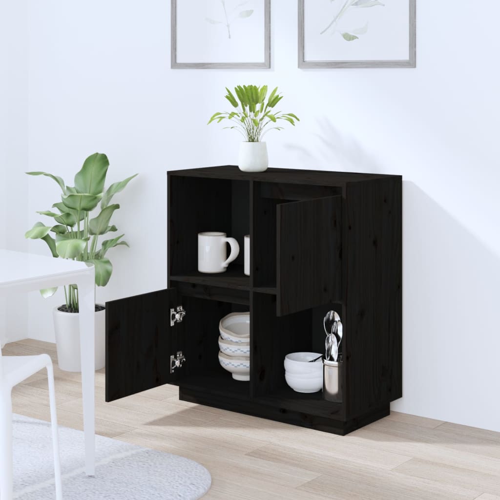 Skænk Sort 74x35x80 cm Massiv Fyr