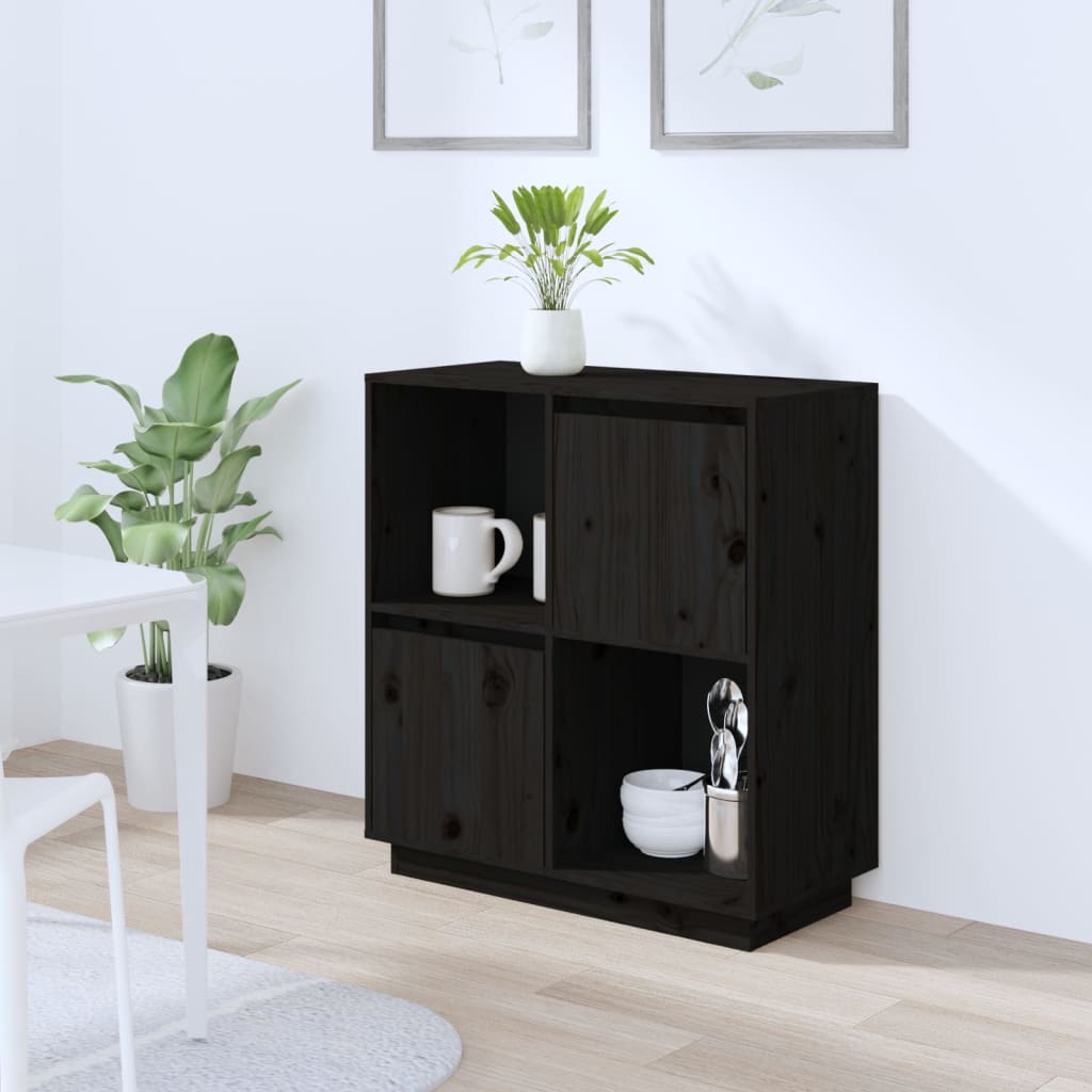 Skænk Sort 74x35x80 cm Massiv Fyr
