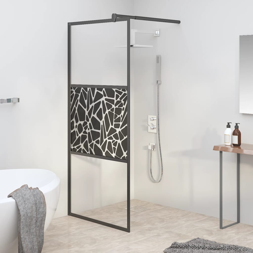 Brusevæg til brusekabine 80x195 cm ESG sten design sort