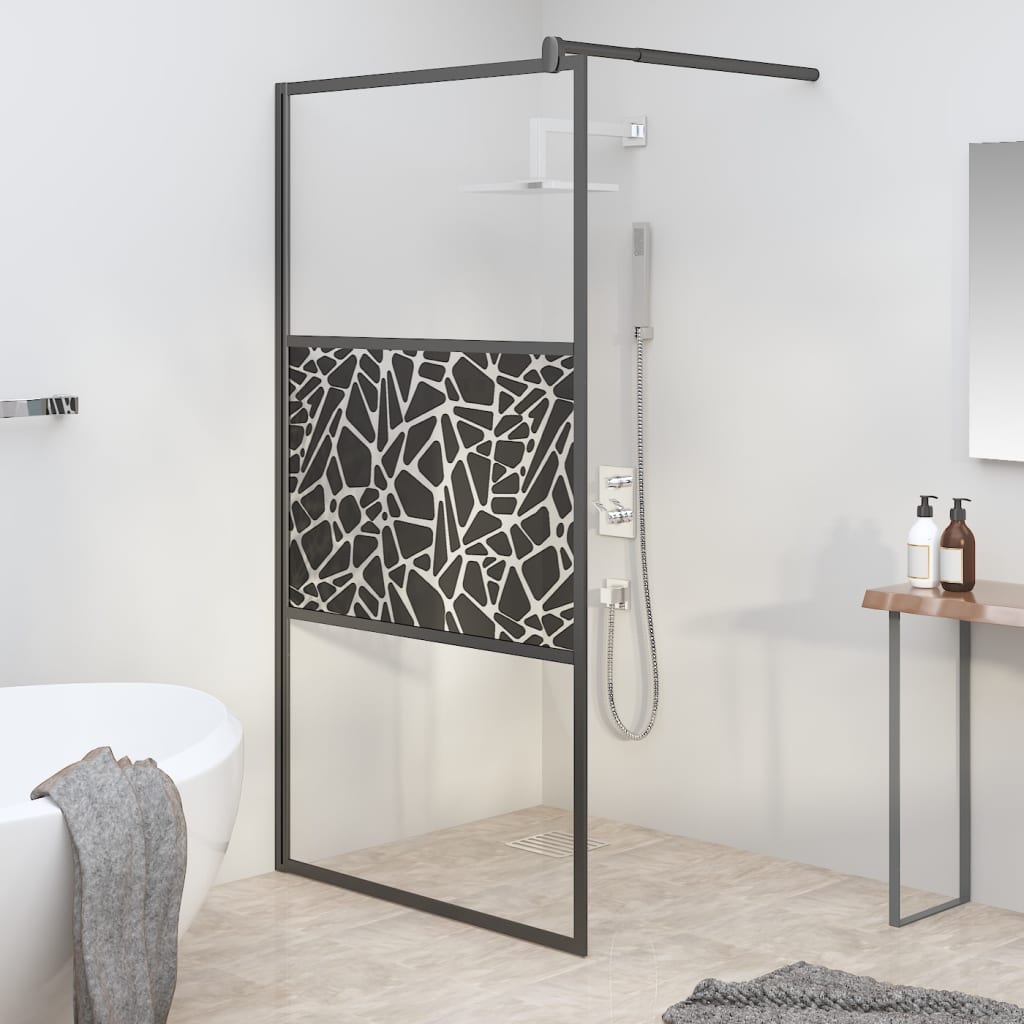 Brusevæg til bruseniche 115x195 cm ESG sten design sort
