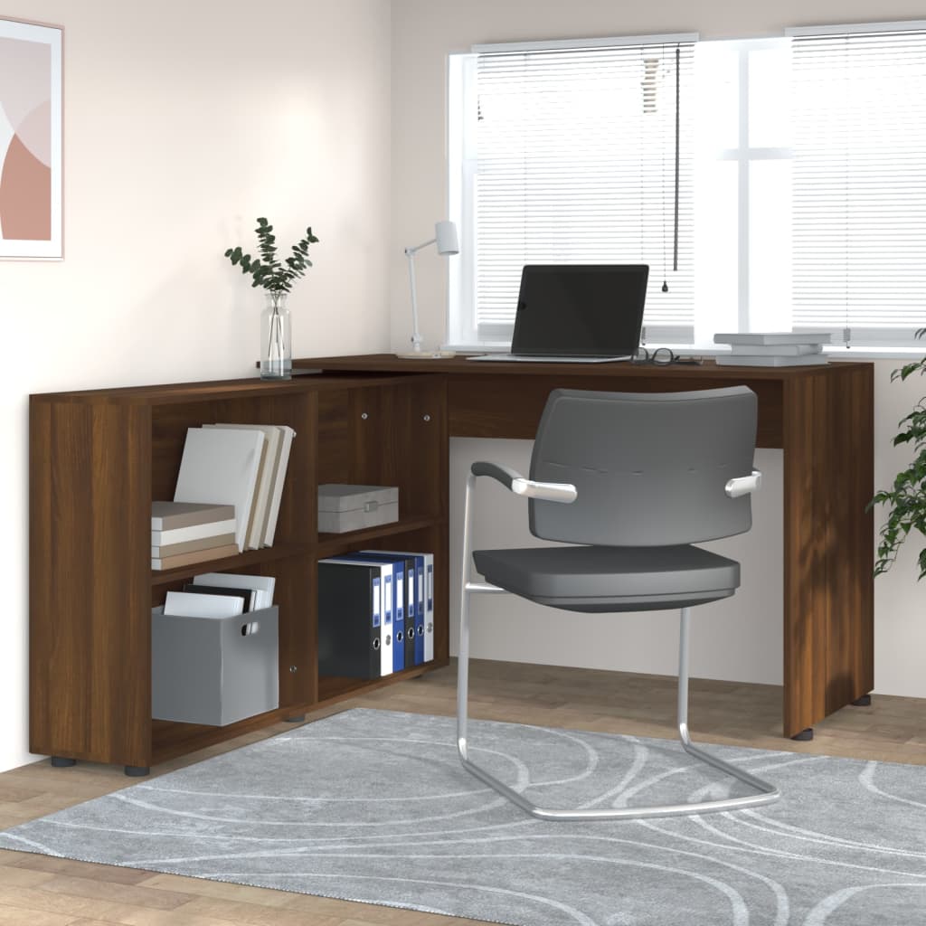 Hjørneskrivebord Brun Oak Look Træmateriale