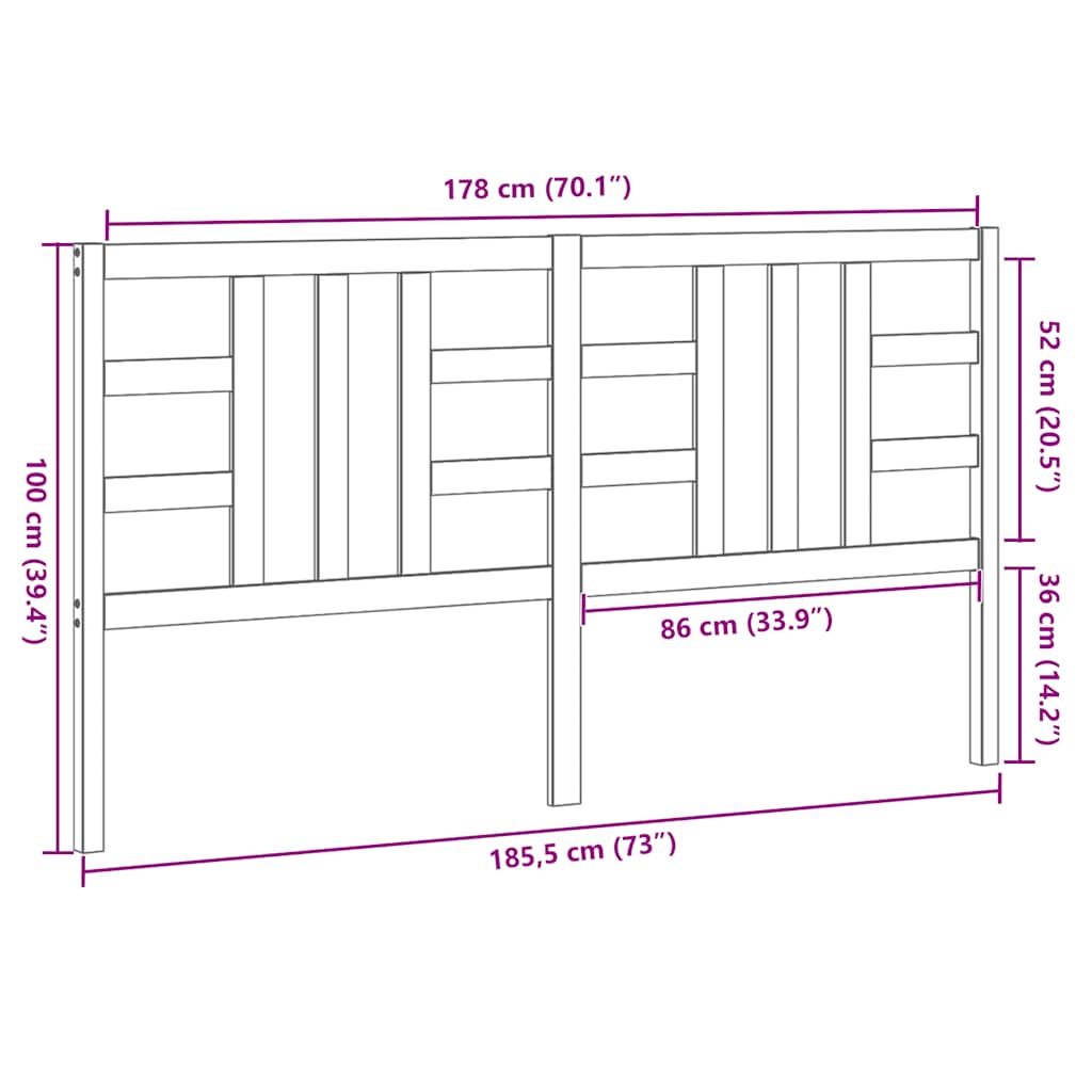 Kopfteil Schwarz 186x4x100 cm Massivholz Kiefer