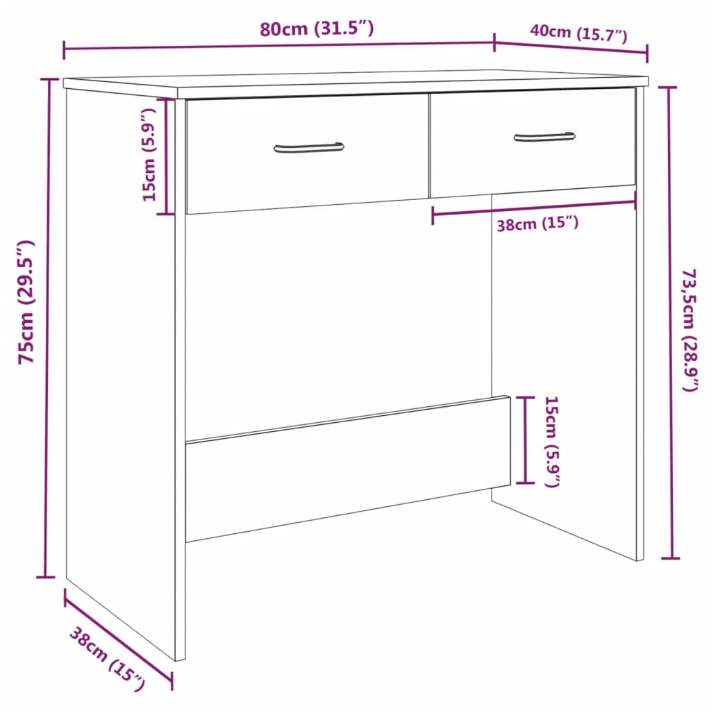 Skrivebord Røget Eg 80x40x75 cm Træmateriale