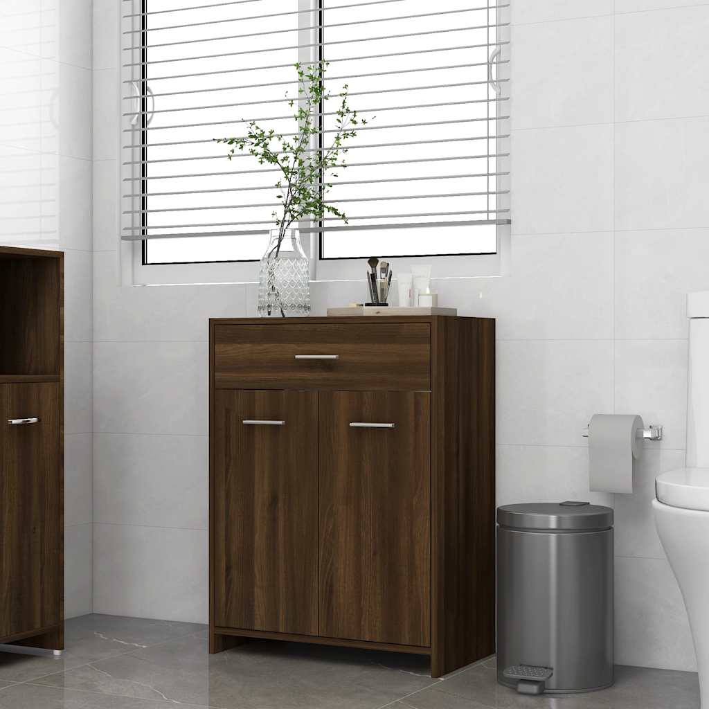 Badeværelsesskab Brun Eg Look 60x33x80 cm Træmateriale