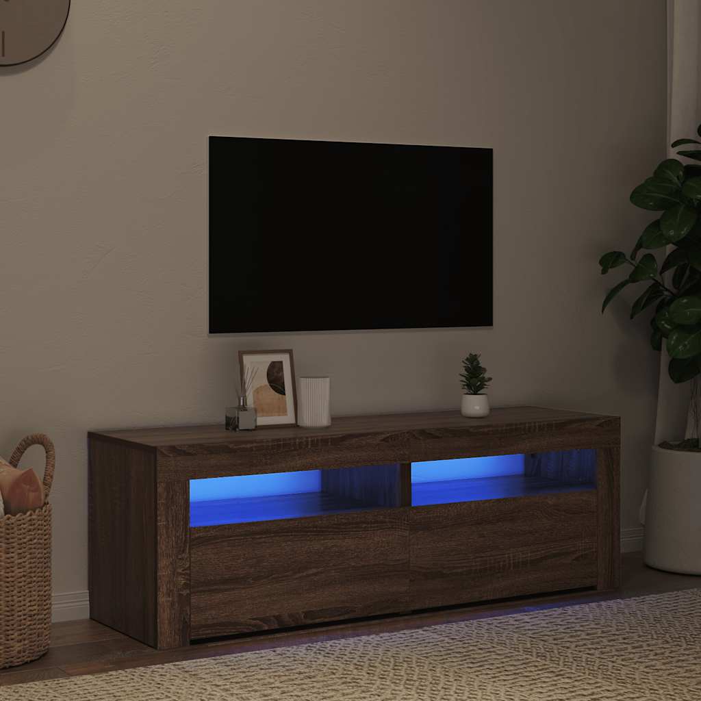 TV-Schrank mit LED-Leuchten Braun Eichen-Optik 120x35x40 cm