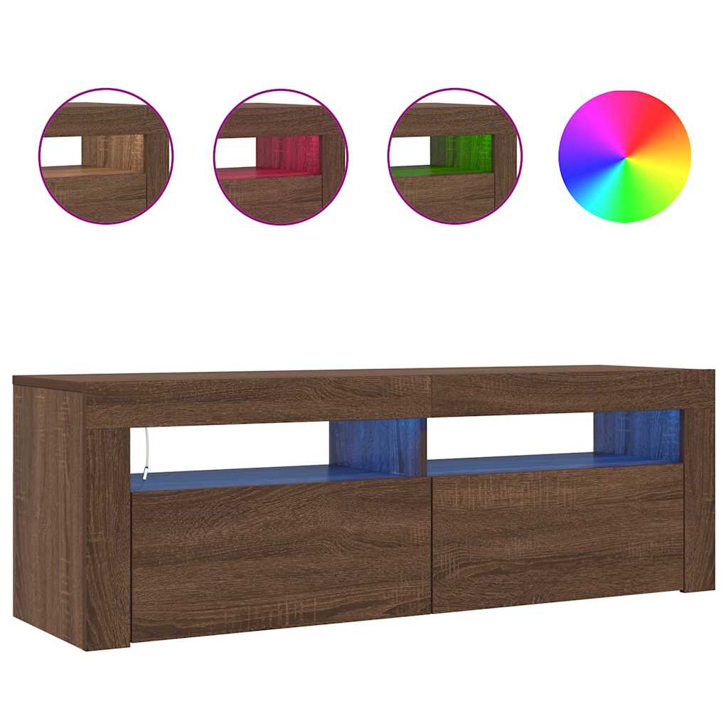 TV-Schrank mit LED-Leuchten Braun Eichen-Optik 120x35x40 cm