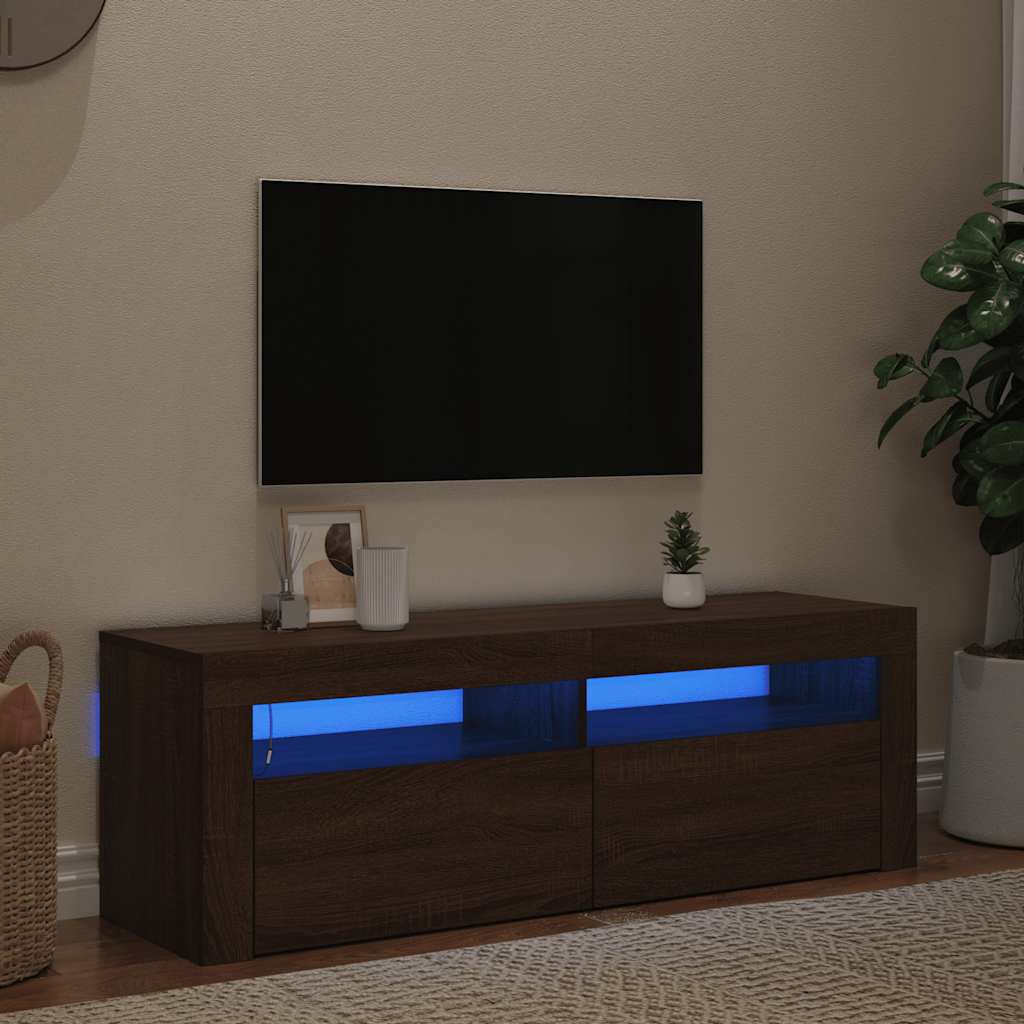 TV-Schrank mit LED-Leuchten Braun Eichen-Optik 120x35x40 cm
