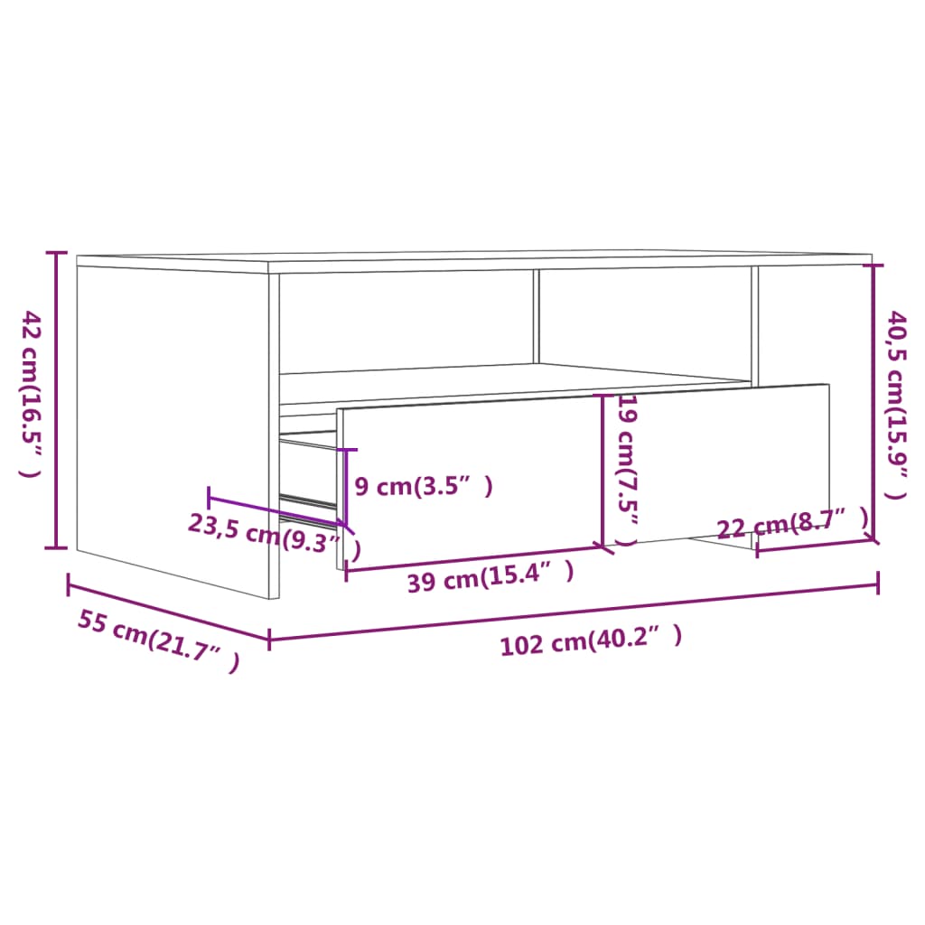 Sofabord Hvid 102x55x42 cm Træ Materiale