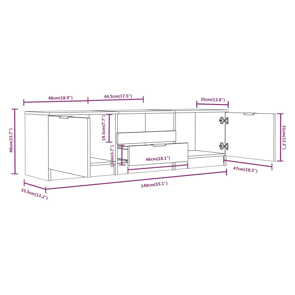 TV-skab Sort 140x35x40 cm Træ Materiale