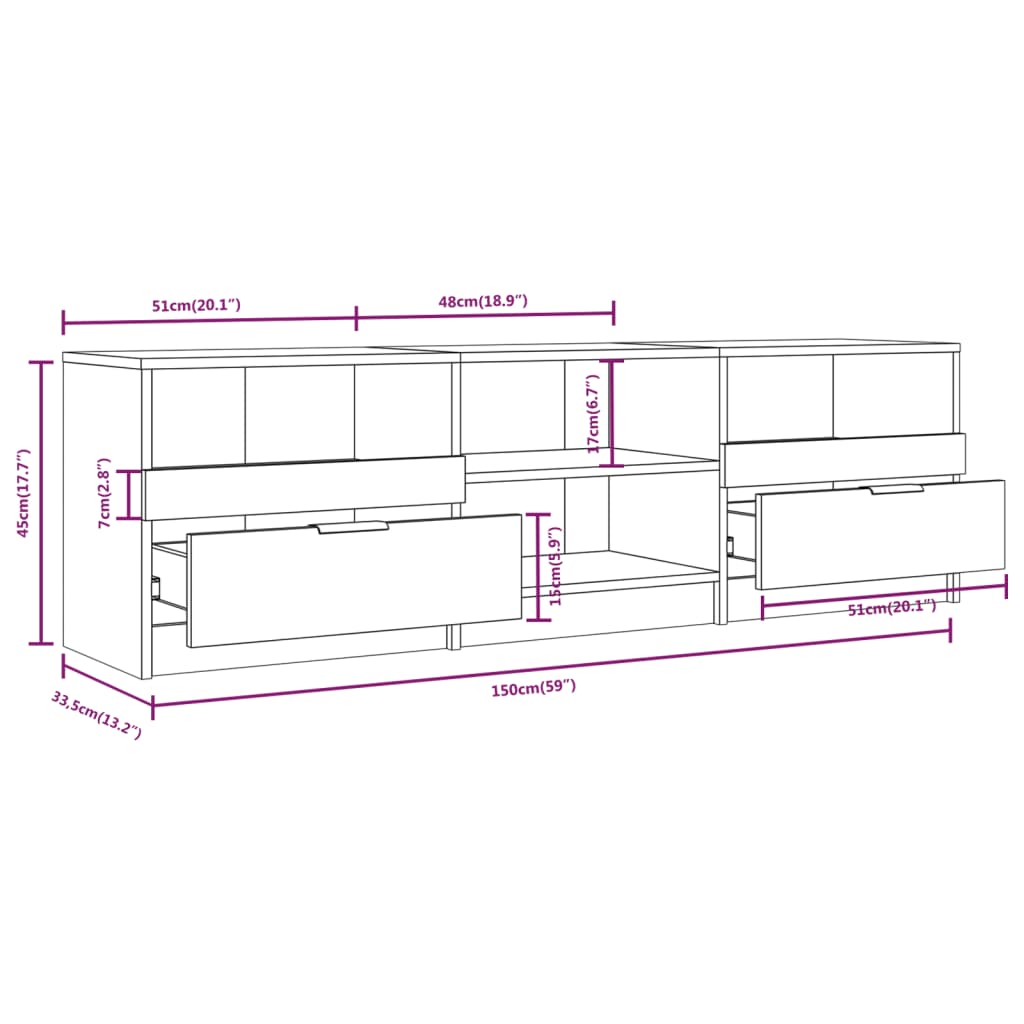 TV-skab Hvid 150x33,5x45 cm Træ Materiale