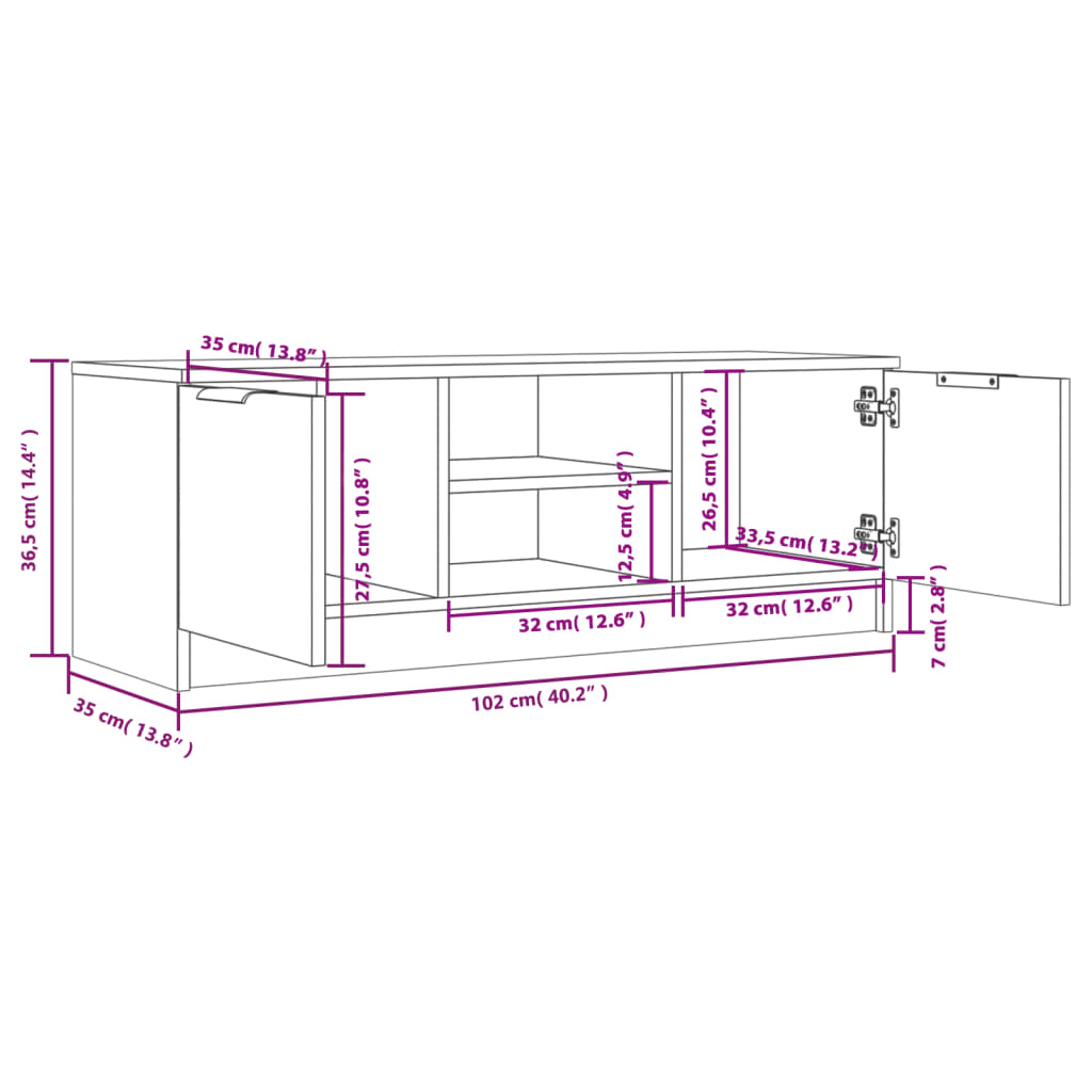 TV-Schrank Weiß 102x35x36,5 cm Holzwerkstoff