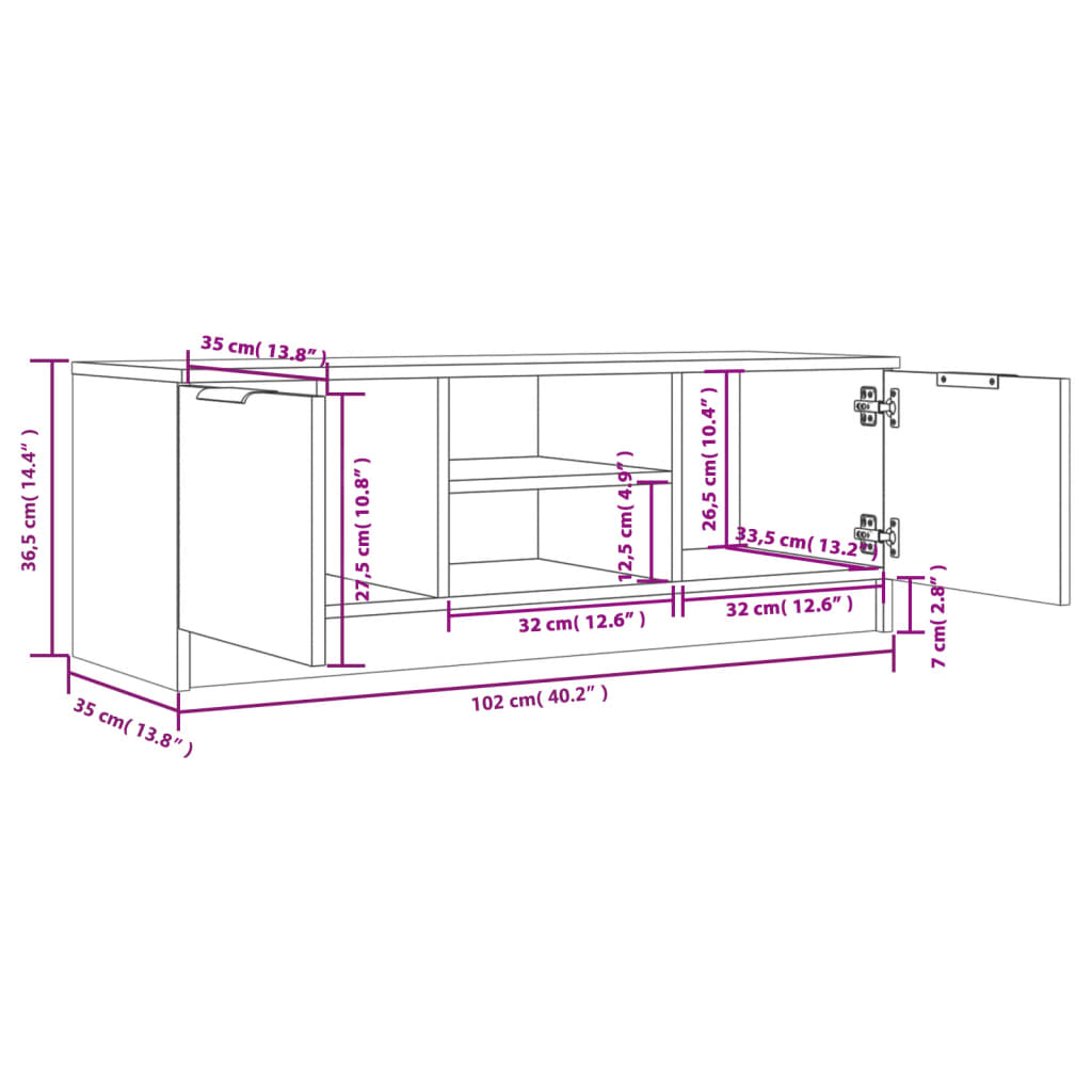 TV-Schrank Schwarz 102x35x36,5 cm Holzwerkstoff