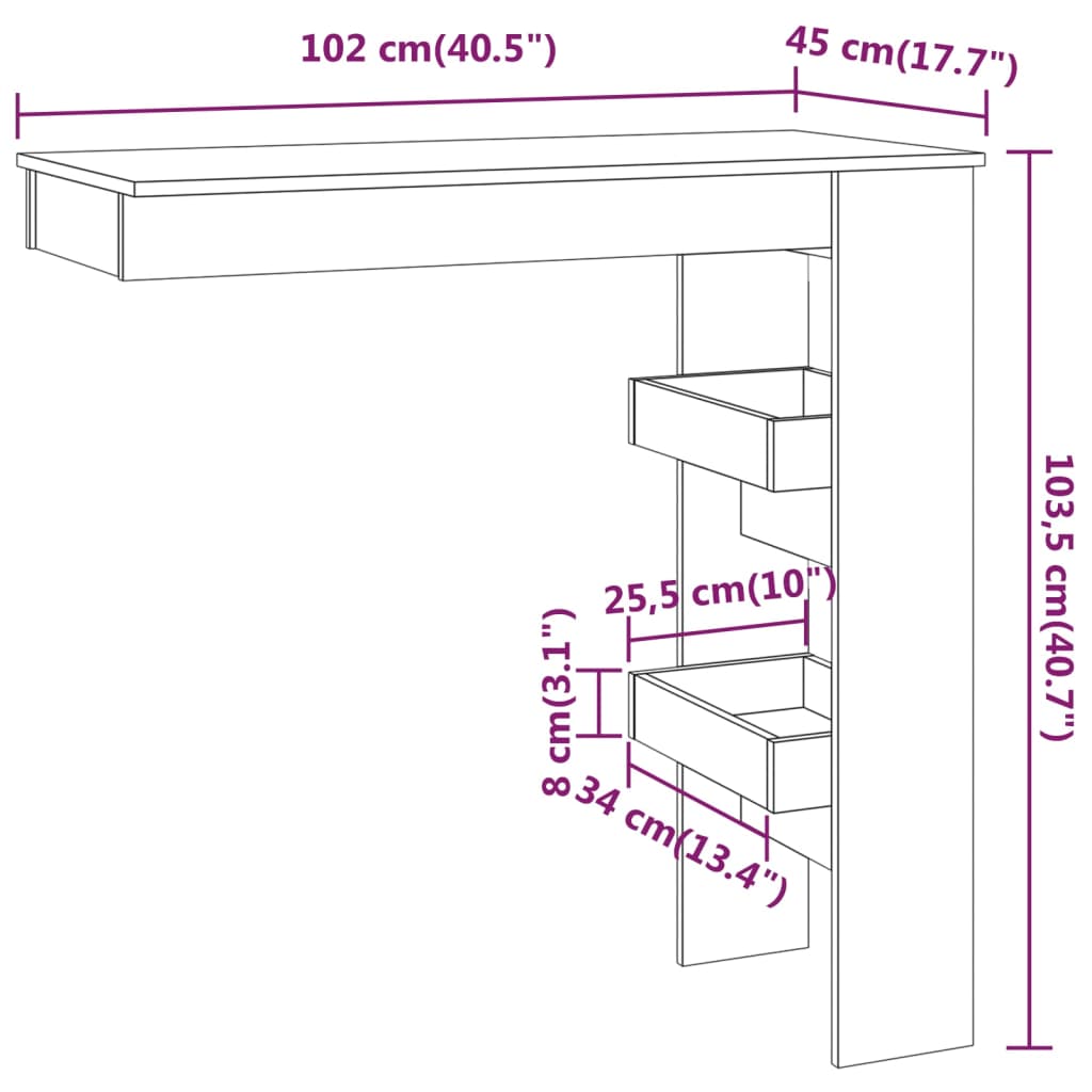 Wall Bar Bord Hvid 102x45x103,5 cm Træ Materiale