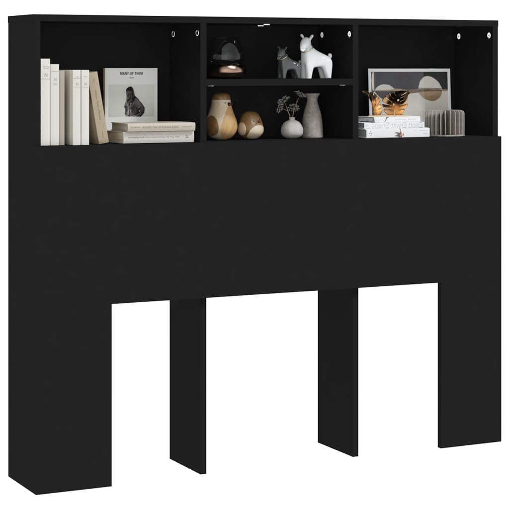 Sengegavl med hylder Sort 120x19x103,5 cm