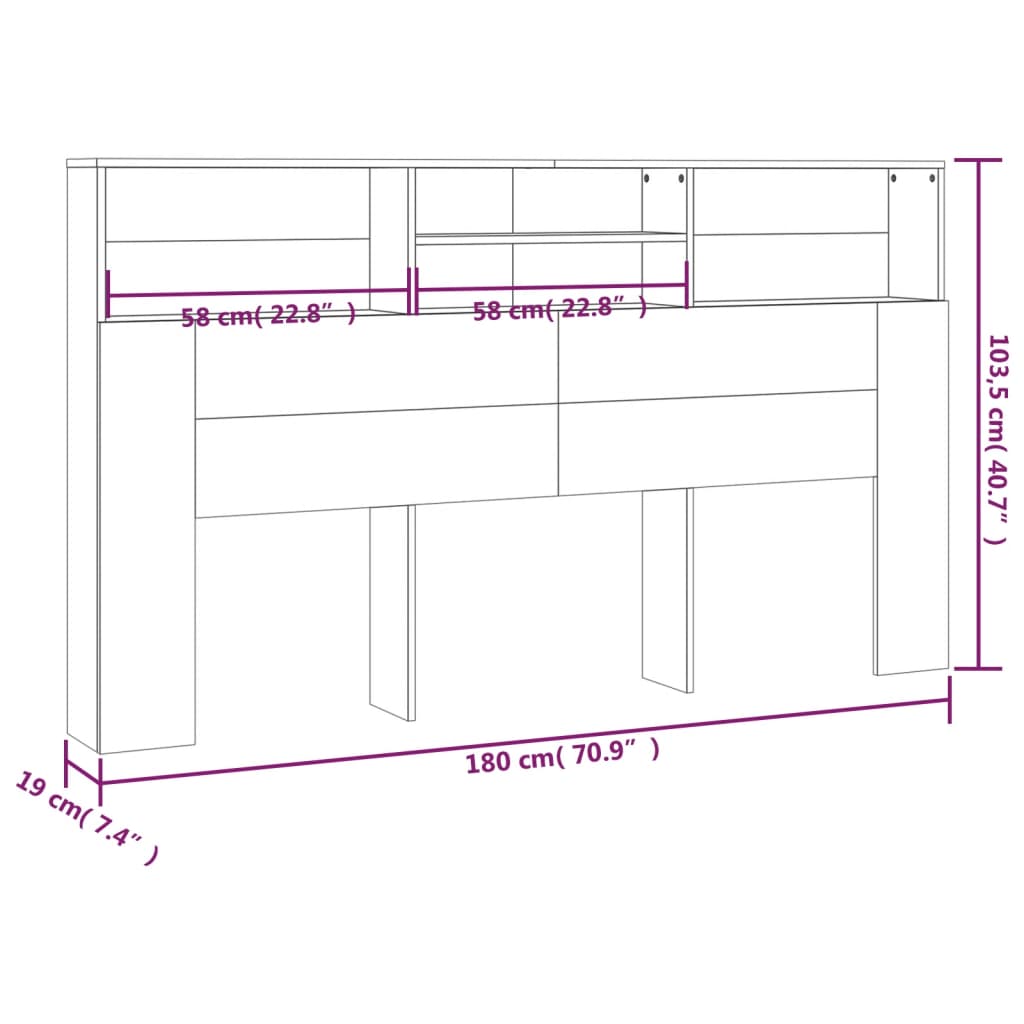Sengegavl med hylder Sort 180x19x103,5 cm