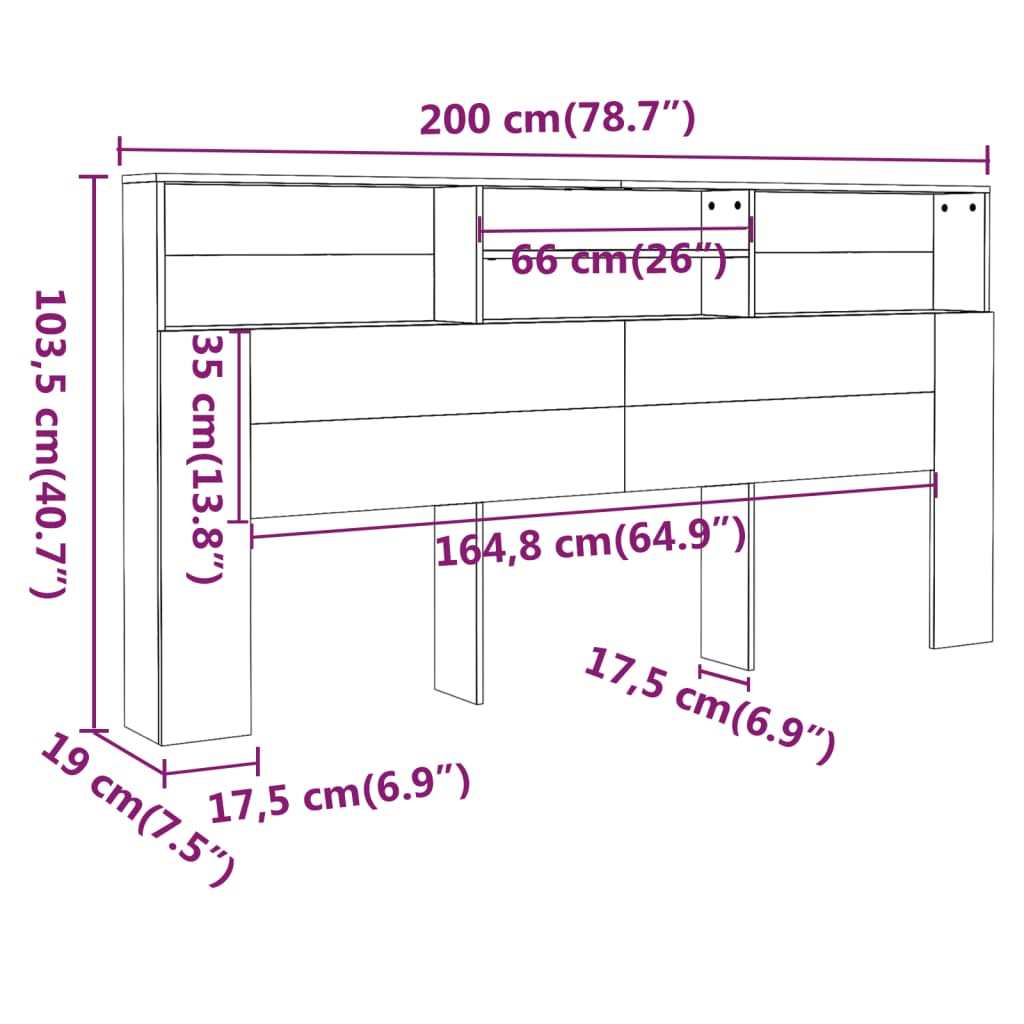 Sengegavl med hylder Hvid 200x19x103,5 cm