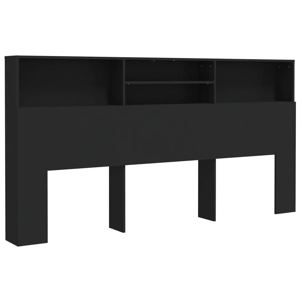 Sengegavl med hylder Sort 200x19x103,5 cm