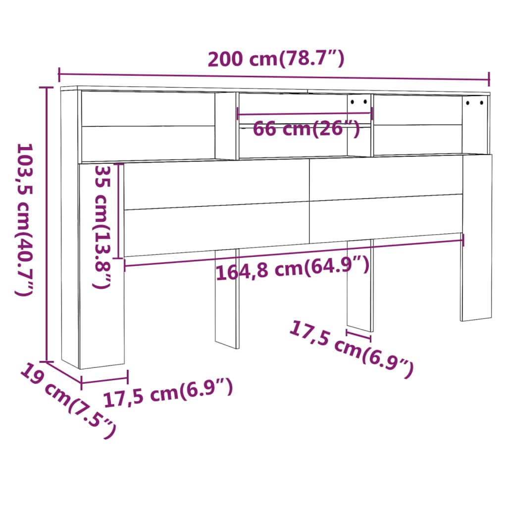 Sengegavl med hylder Sonoma eg 200x19x103,5 cm