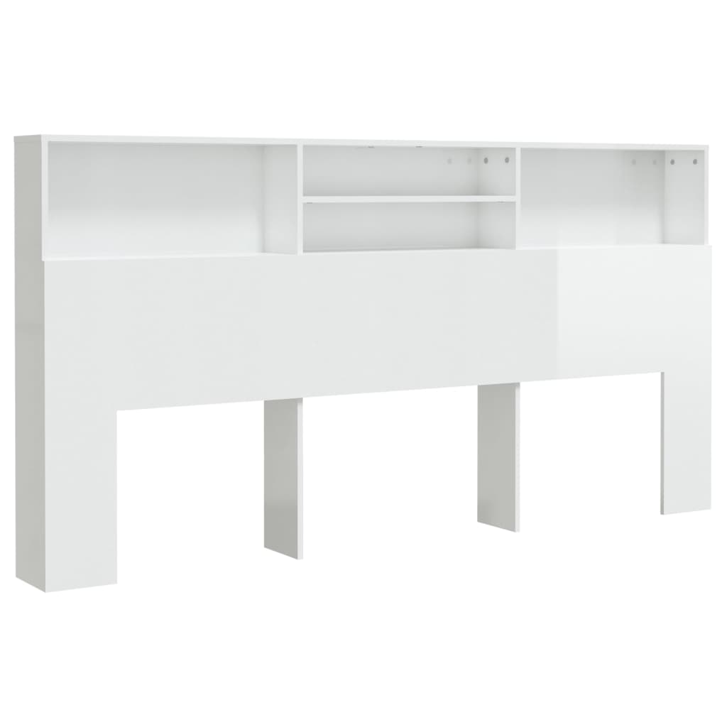Sengegavl med hylder hvid højglans 200x19x103,5 cm