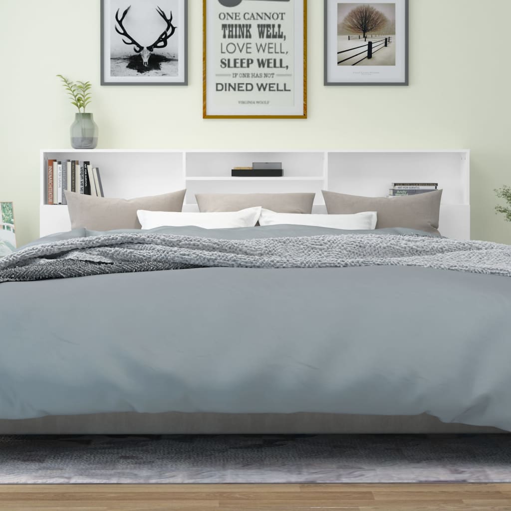 Sengegavl med hylder Hvid 220x19x103,5 cm