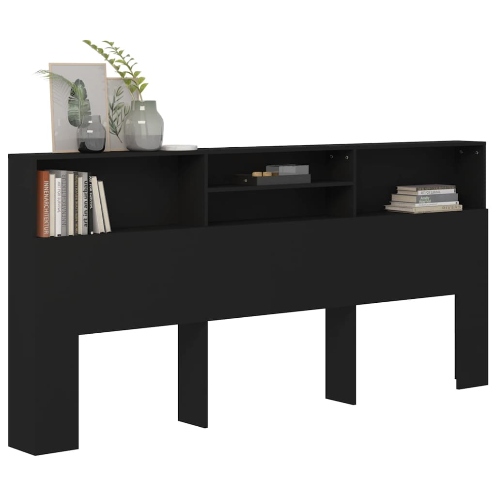 Sengegavl med hylder Sort 220x19x103,5 cm