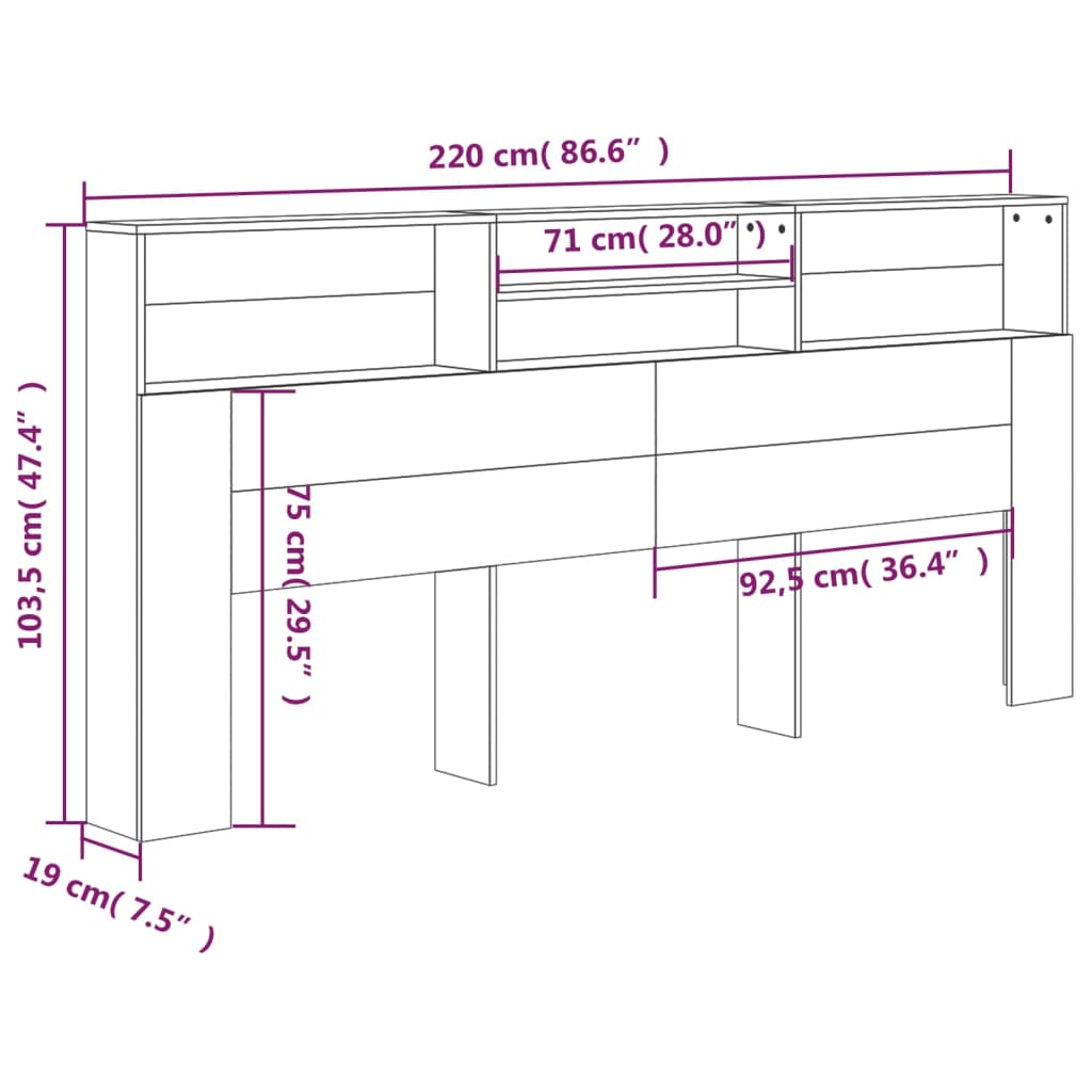 Sengegavl med hylder Sonoma eg 220x19x103,5 cm