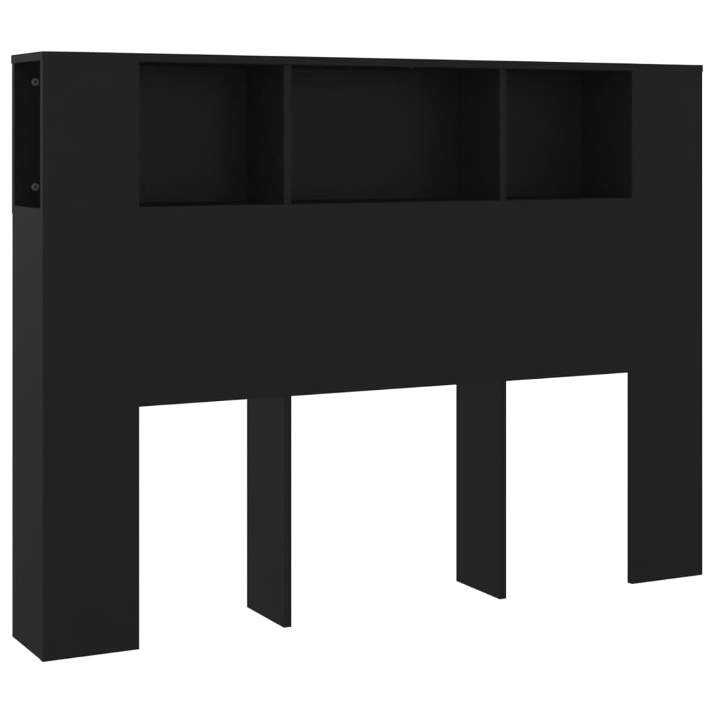 Sengegavl med hylder Sort 140x18,5x104,5 cm