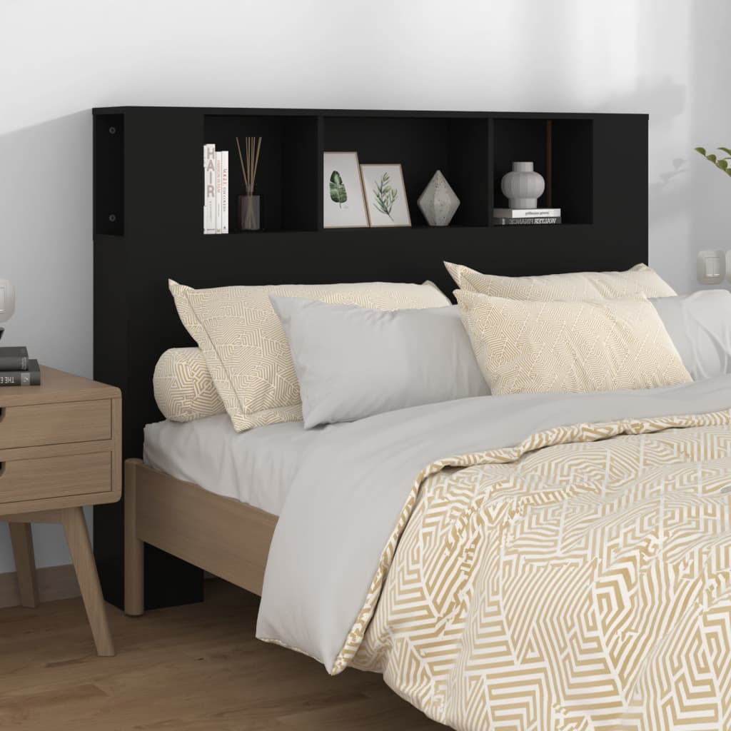 Sengegavl med hylder Sort 140x18,5x104,5 cm