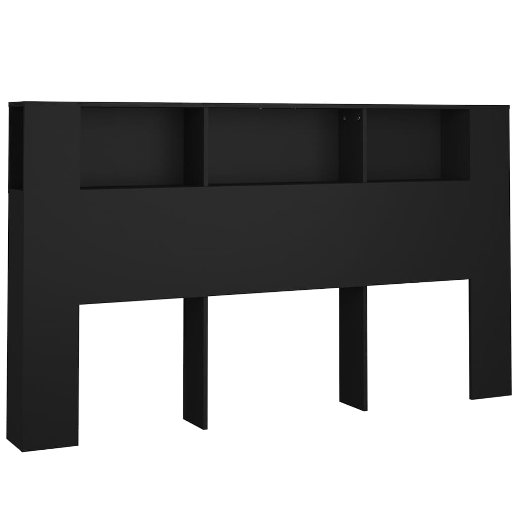 Sengegavl med hylder Sort 180x18,5x104,5 cm