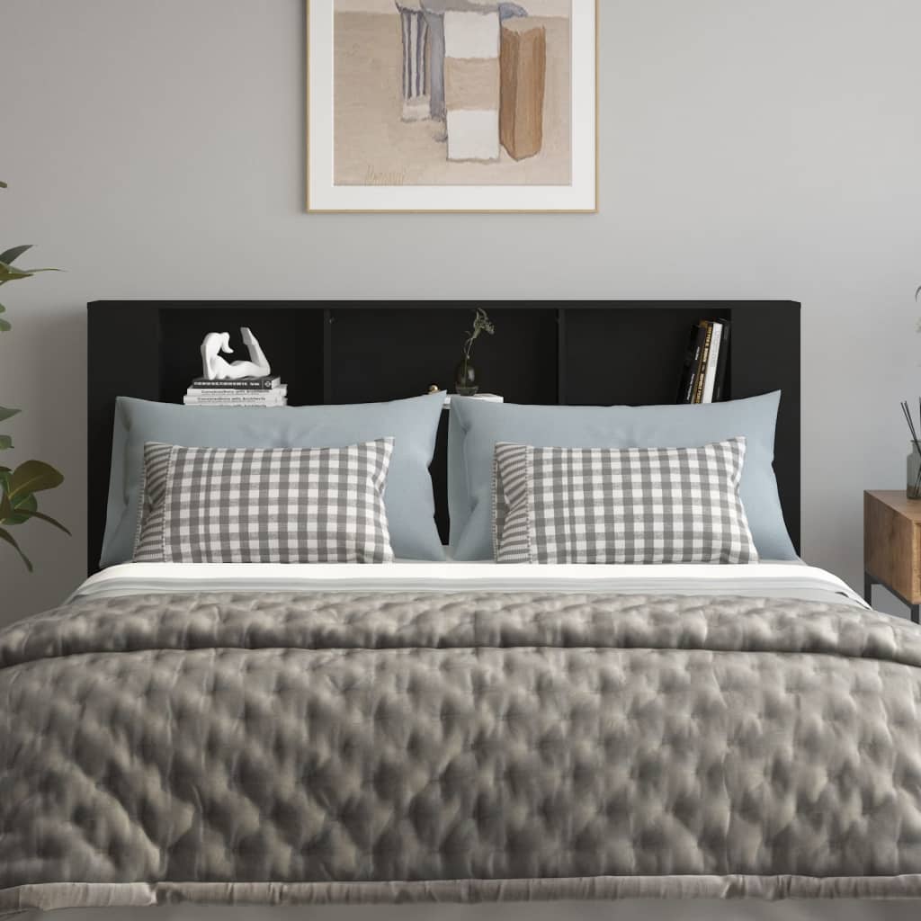 Sengegavl med hylder Sort 180x18,5x104,5 cm