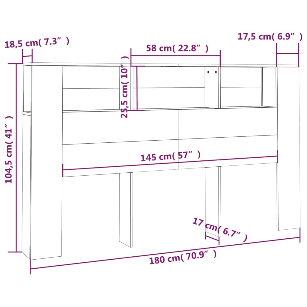 Sengegavl med hylder Sort 180x18,5x104,5 cm