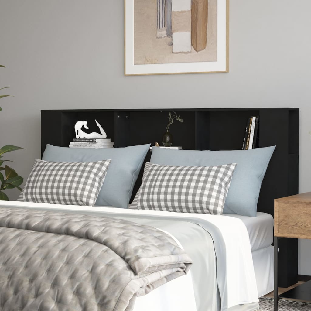 Sengegavl med hylder Sort 180x18,5x104,5 cm