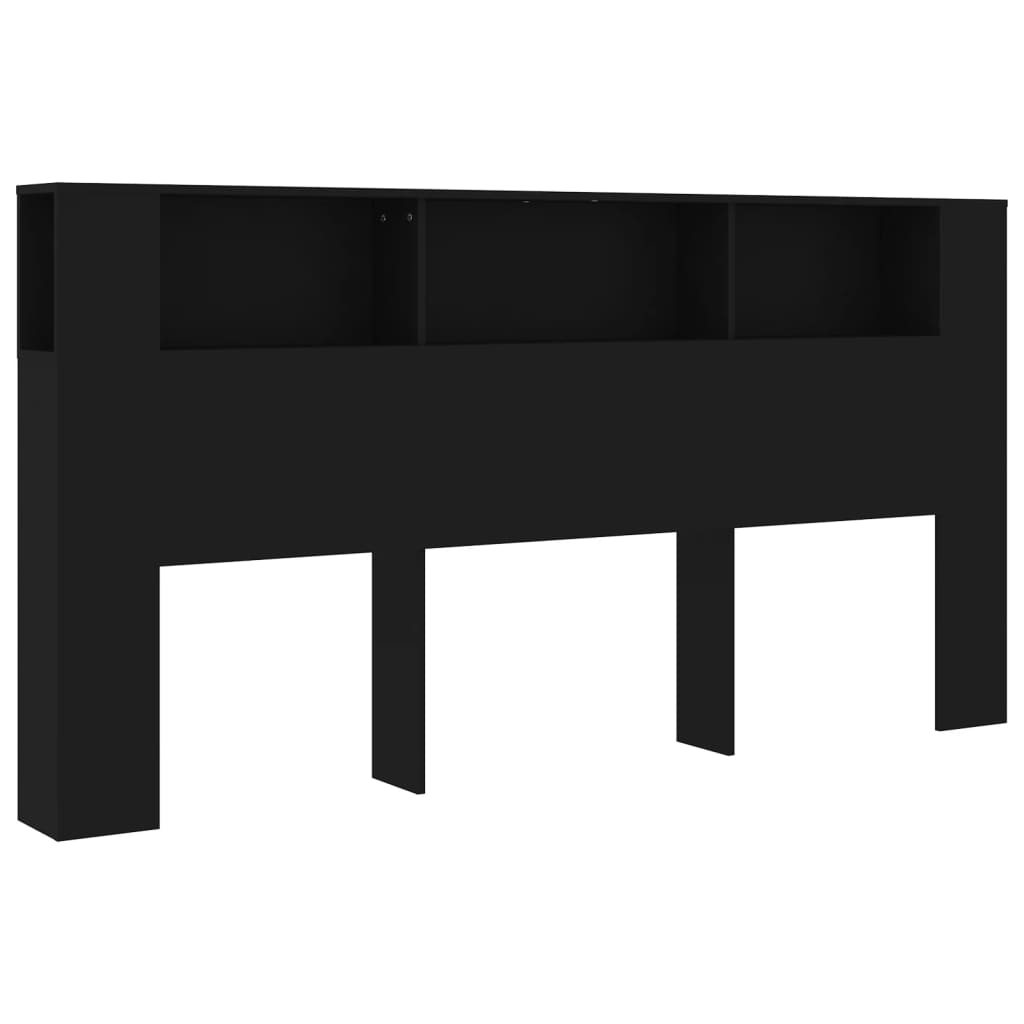 Sengegavl med hylder Sort 200x18,5x104,5 cm