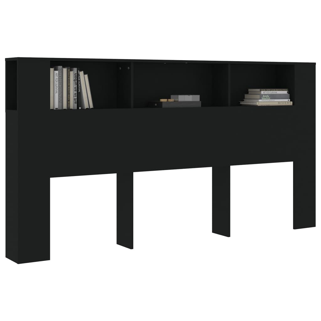 Sengegavl med hylder Sort 200x18,5x104,5 cm