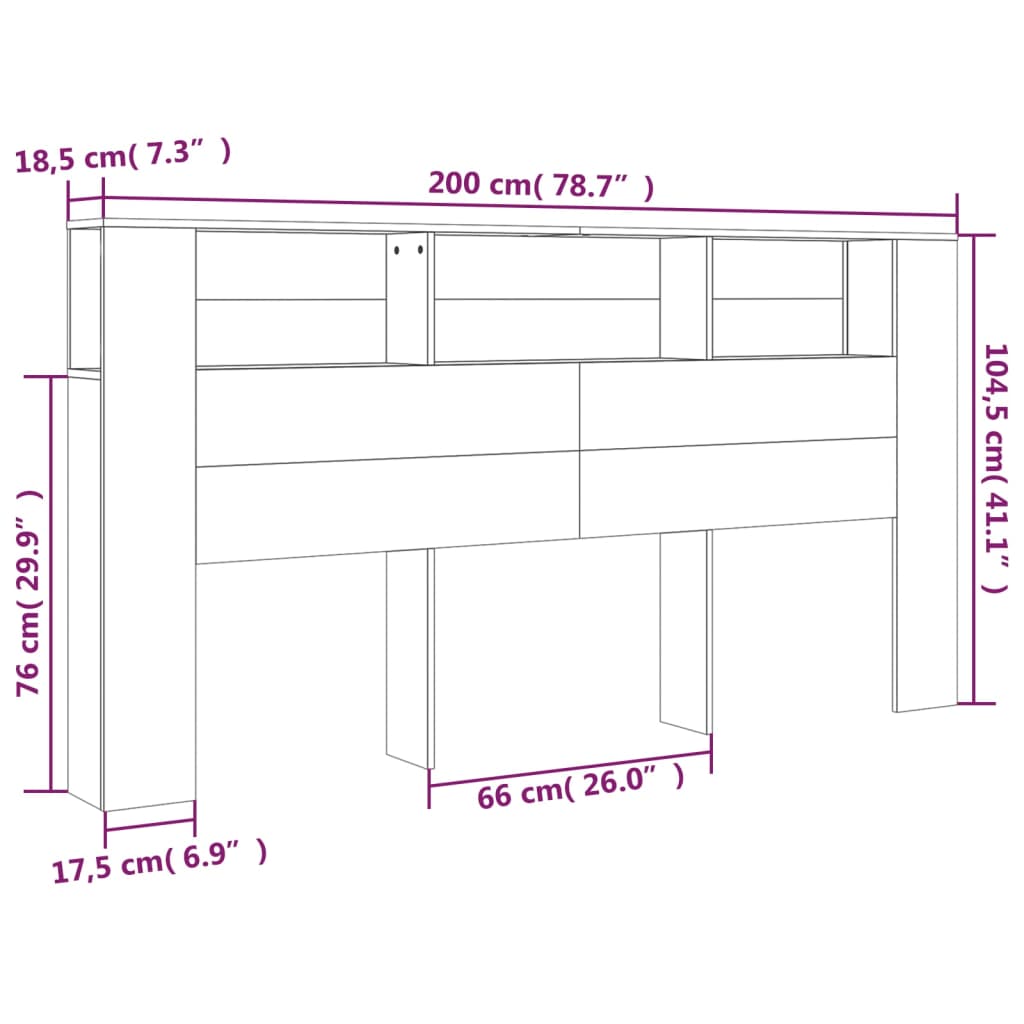 Sengegavl med hylder Sonoma eg 200x18,5x104,5 cm