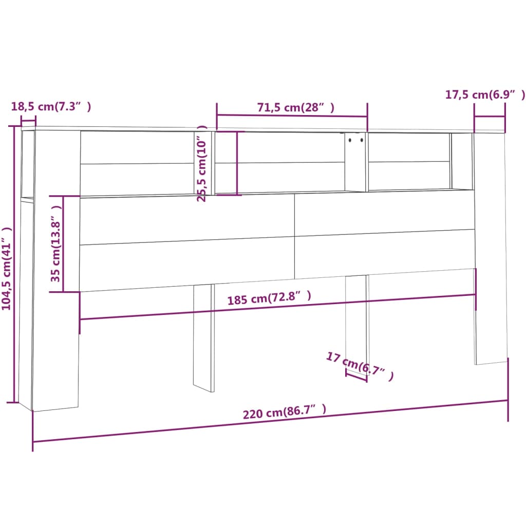 Sengegavl med hylder Hvid 220x18,5x104,5 cm