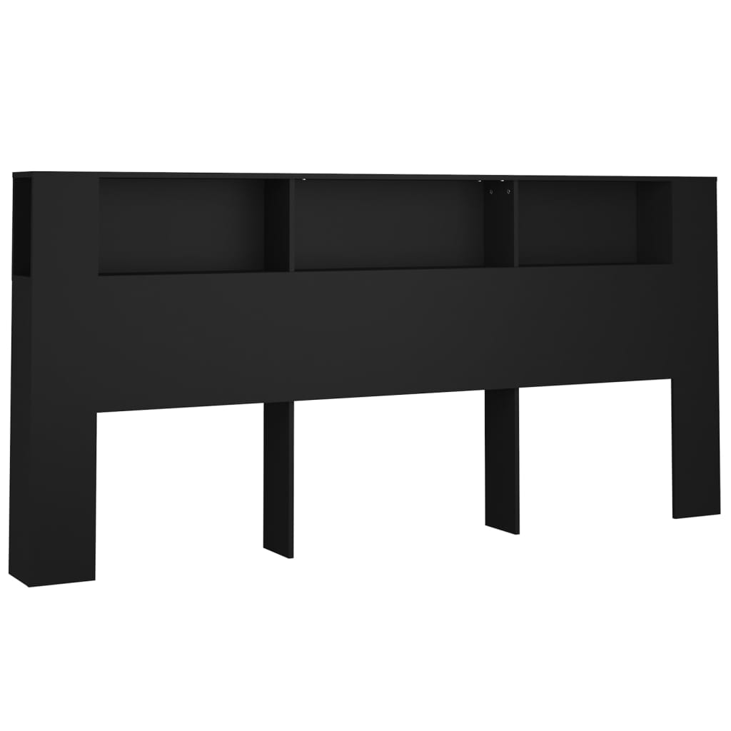 Sengegavl med hylder Sort 220x18,5x104,5 cm