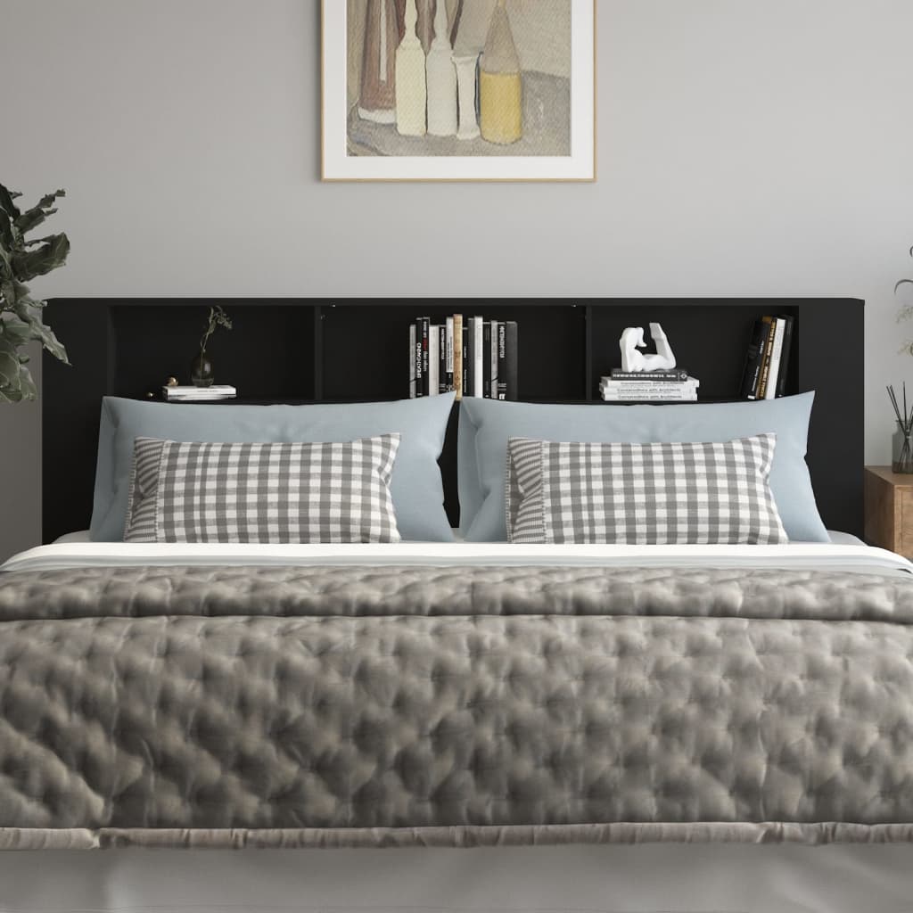 Sengegavl med hylder Sort 220x18,5x104,5 cm