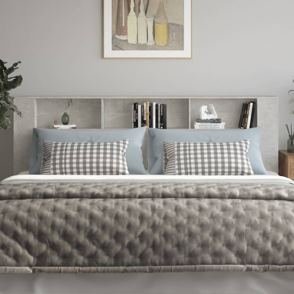 Sengegavl med hylder betongrå 220x18,5x104,5 cm